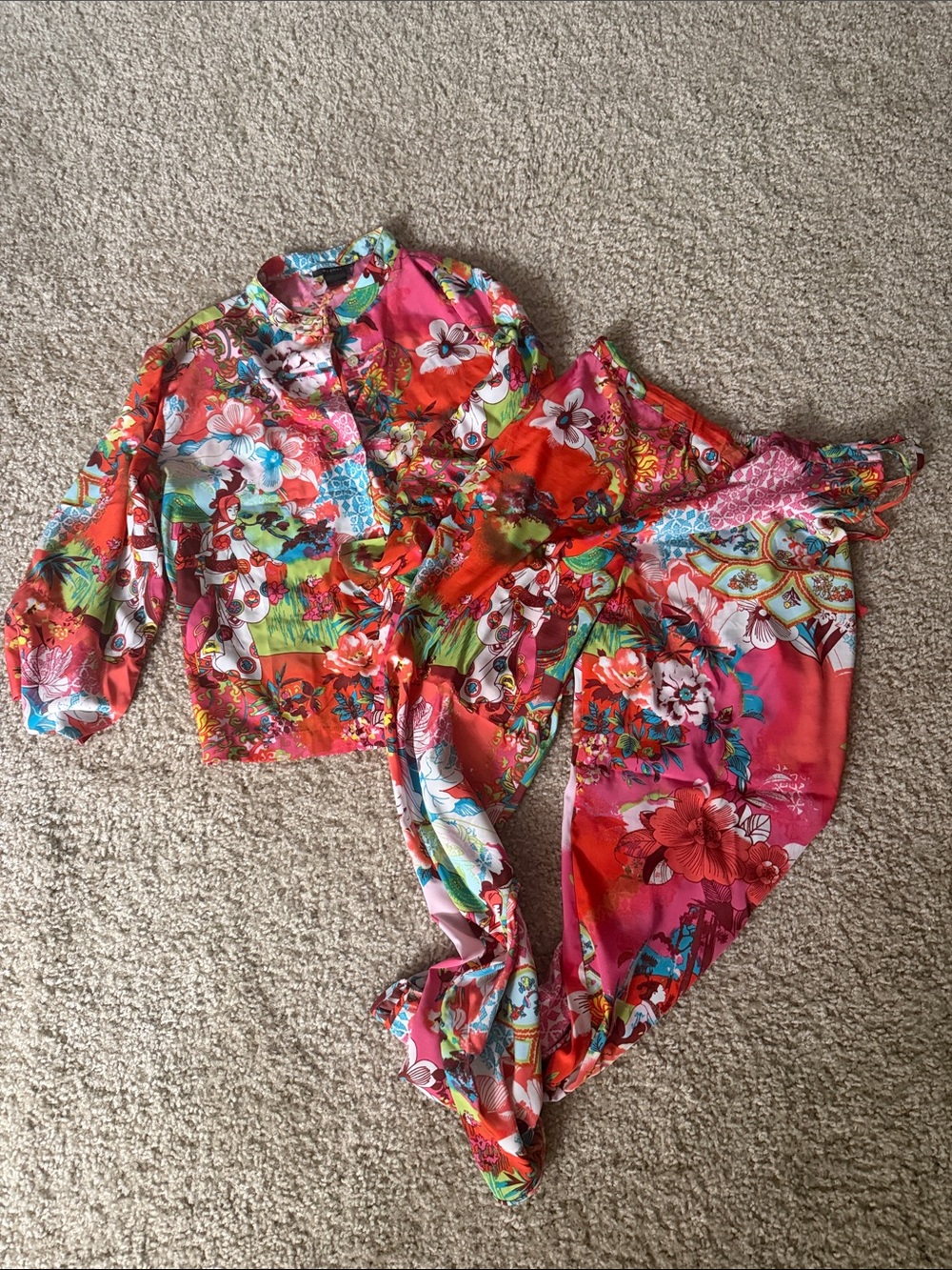 Natori Pink Red Floral Pajama Set - Picture 1 of 2